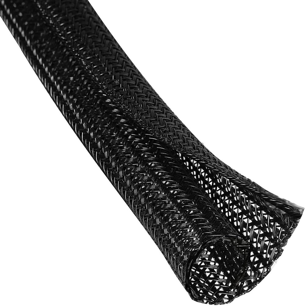 QCSIW 3/4" 25ft Expandable Braided Cable Sleeve Split Wire Loom Tubing  Pet-Proof Cord Protector for USB, Power Cords, Audio/Video Cables  Durable Wire Management Sleeving Black