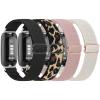 4 Pack Elastic Bands for Fitbit Inspire 3 Bands for Women Men, Soft Adjustable Stretchy Nylon Loop Wristband Sport Replacement Straps for Fitbit Inspire 3 Fitness Tracker (Black+Leopard+Pink+Starlight) view 1