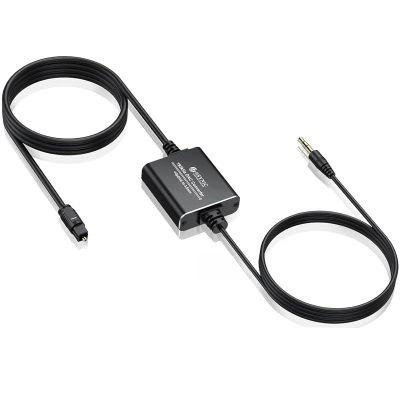 eSynic Portable Optical to 3.5mm Adapter-7 FT Long-192KHz DAC Converter-Metal Shell-Built in DAC Chip-Easy to Setup-For HDTV/Blu-Ray/Gaming Console to 3.5MM Audio Speaker & Headphone-Not Bidirectional