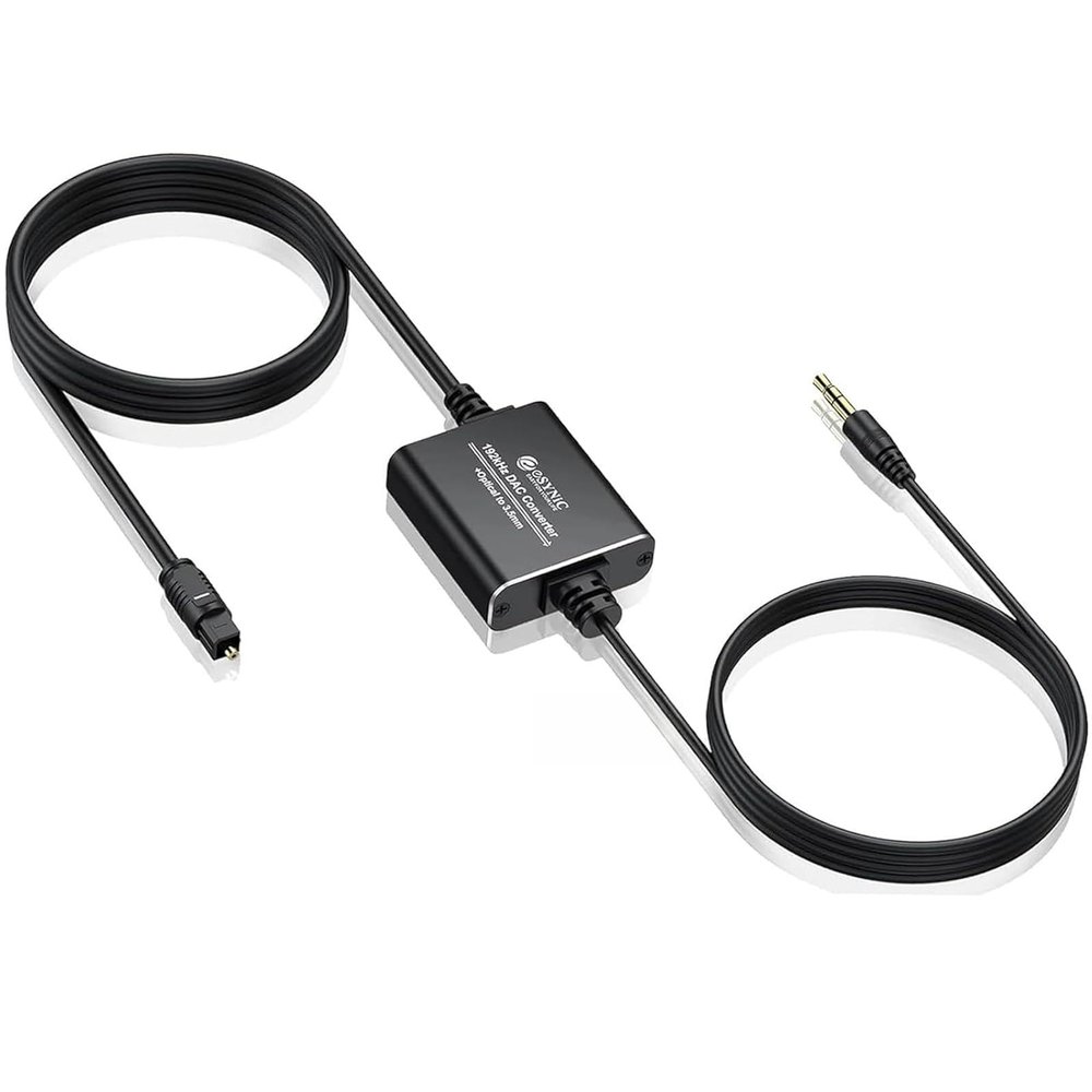 eSynic Portable Optical to 3.5mm Adapter-7 FT Long-192KHz DAC Converter-Metal Shell-Built in DAC Chip-Easy to Setup-For HDTV/Blu-Ray/Gaming Console to 3.5MM Audio Speaker & Headphone-Not Bidirectional