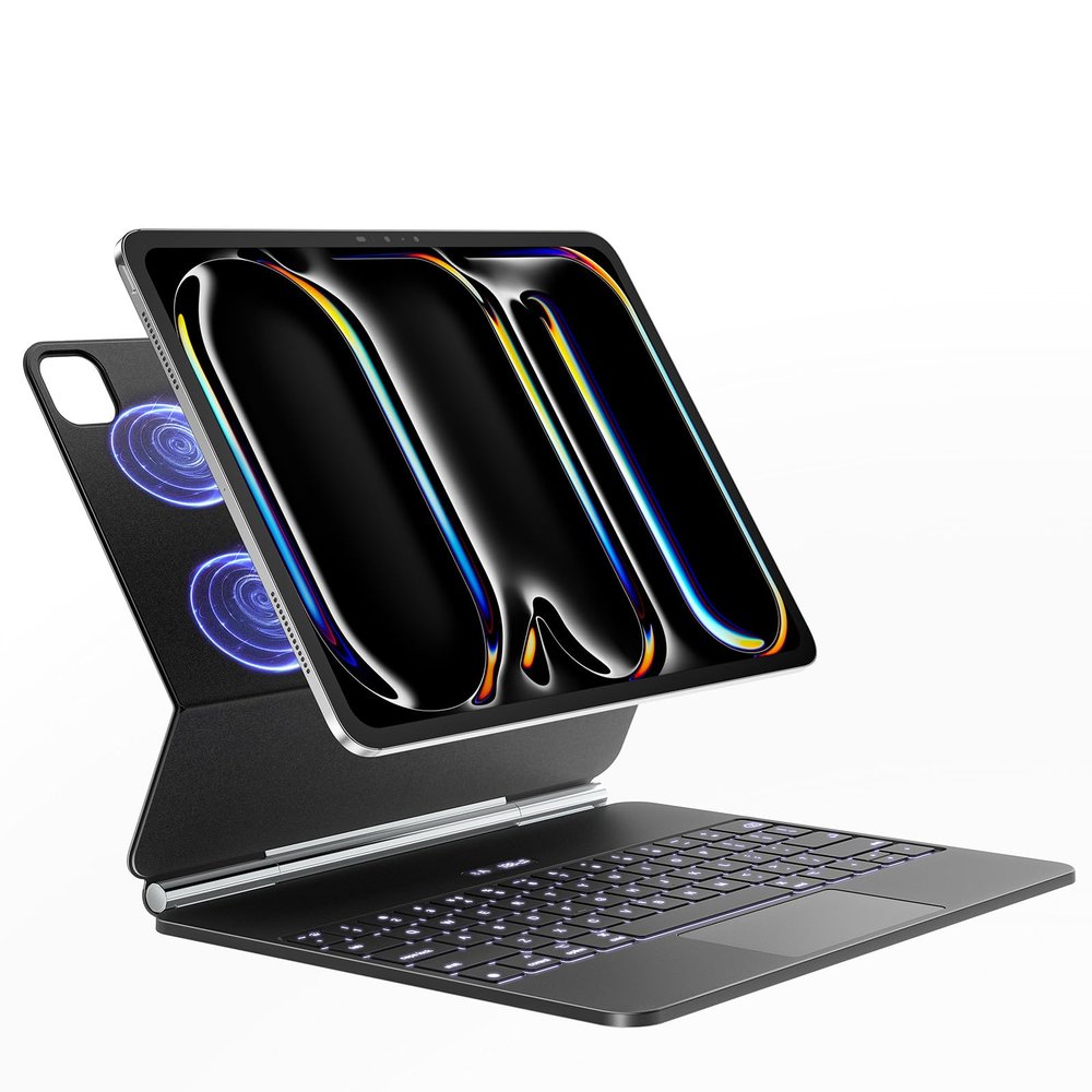 A2C Keyboard Case for iPad Pro 13-inch (M5 2025 / M4 2024), Magic-Style Keyboard Case with Backlight, Built-in LCD Display, Multi-Touch Trackpad, Magnetic Floating Cantilever Stand, Black