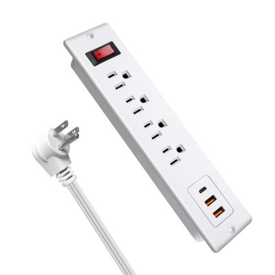 4 Outlets Recessed Power Strip with USB C 20W, Fast Charge Desktop Power Outlet Flush Mount Desk Extender 6.56 ft Extension Cord Plug in Furniture Conference Hotel