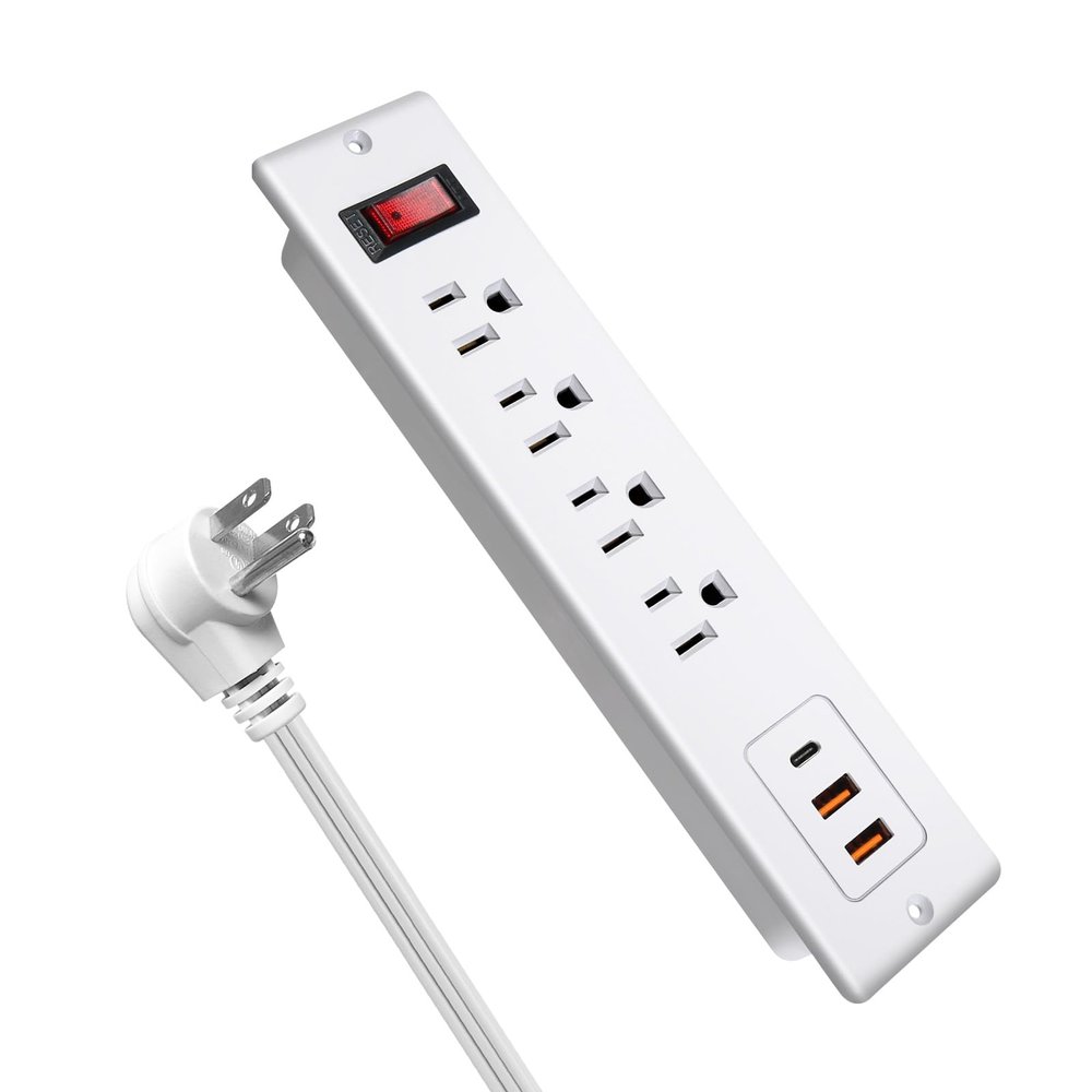 4 Outlets Recessed Power Strip with USB C 20W, Fast Charge Desktop Power Outlet Flush Mount Desk Extender 6.56 ft Extension Cord Plug in Furniture Conference Hotel
