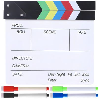 Large Wooden Film Clapboard with Dry-Erase, 4 Erasable Markers, 11.8 X 10.6 Inch Director's Slate for Movies, Photography & Home Decor
