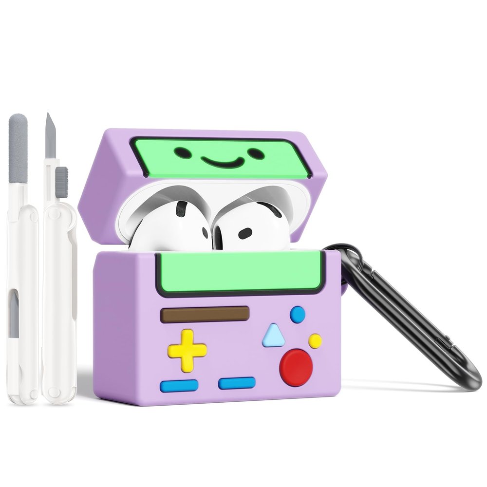 AirPod 4 Case Cover, KOREDA Cute Cartoon Game Case for Airpods 4th Generation (2024), Funny Kawaii 3D Cartoon Silicone Case for Women Girls (Purple)