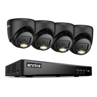 ANNKE 2MP Security Camera System, 8CH 4K DVR Recorder with AI Motion Detection, 4X 1080P (19201080) Add-on Wired Turret Black Cams with Smart Dual Light, IP67, No Hard Drive