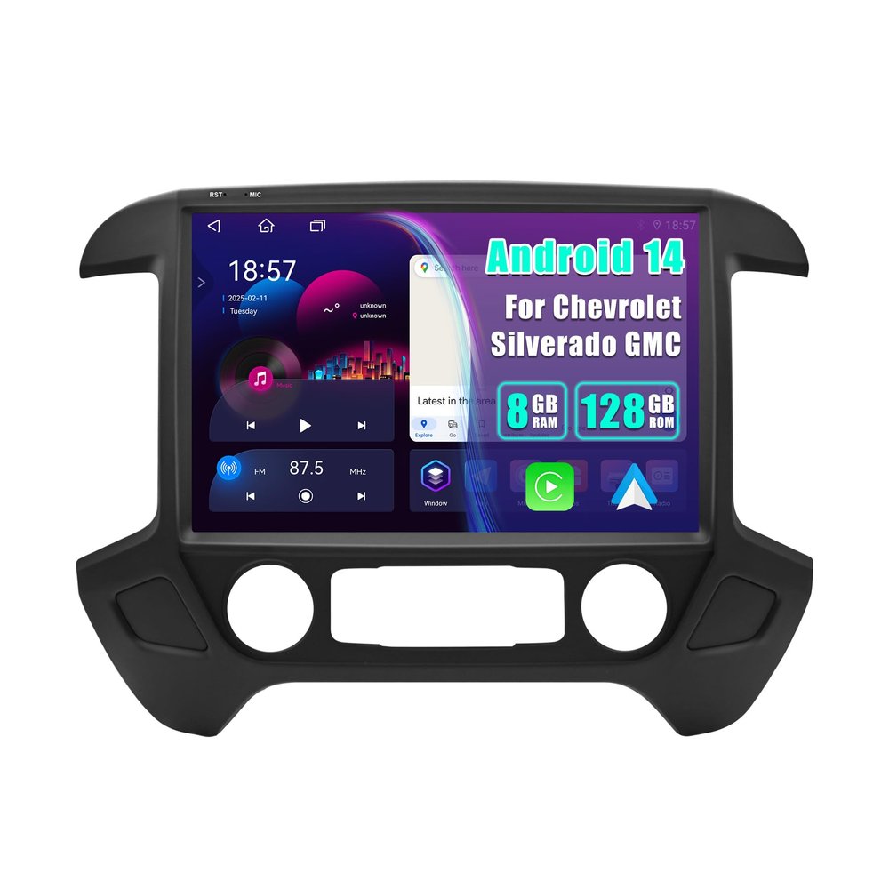 13.1" Android 14 Car Stereo for Chevy Silverado/GMC Sierra 2014-2018 - 8Core 8GB+128GB, Wireless CarPlay/Android Auto, 5Ghz WiFi, DSP 48EQ, Bluetooth 5.0, GPS Navigation, Steering Wheel Control