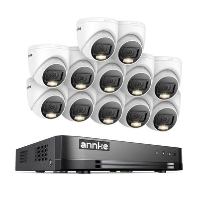 ANNKE 2MP Security Camera System, 16CH 2MP Lite DVR Recorder with AI Motion Detection, 12x 1080P (19201080) Add-on Wired Turret White Cams with Smart Dual Light, IP67, 3.6mm Lens, No Hard Drive