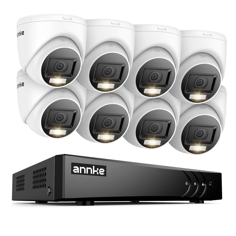 ANNKE 2MP Security Camera System, 8CH 3K Lite DVR Recorder with AI Motion Detection, 8X 1080P (19201080) Add-on Wired Turret White Cams with Smart Dual Light, IP67, 3.6mm Lens, No Hard Drive Disk