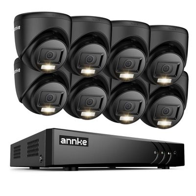 ANNKE 2MP Security Camera System, 16CH 3K Lite DVR Recorder with AI Motion Detection, 8X 1080P (19201080) Add-on Wired Turret Black Cams with Smart Dual Light, IP67, 3.6mm Lens, NO Hard Drive