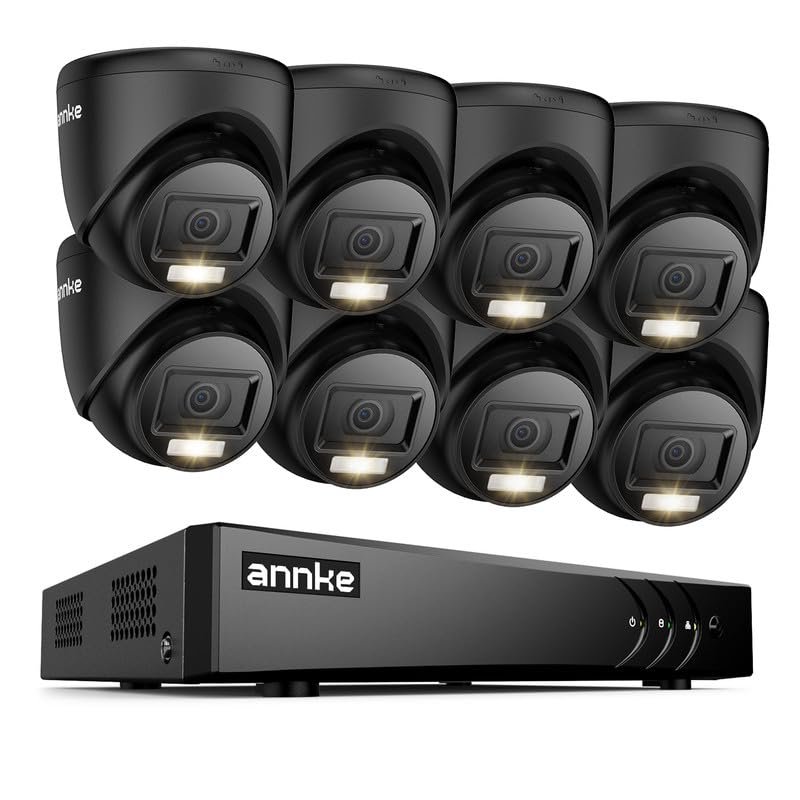 ANNKE 2MP Security Camera System, 16CH 3K Lite DVR Recorder with AI Motion Detection, 8X 1080P (19201080) Add-on Wired Turret Black Cams with Smart Dual Light, IP67, 3.6mm Lens, NO Hard Drive