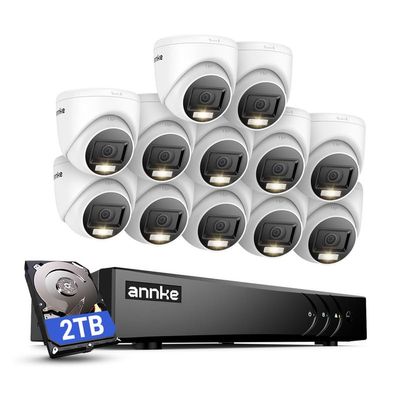 ANNKE 2MP Security Camera System, 16CH 3K Lite DVR Recorder with AI Motion Detection, 12x 1080P (19201080) Add-on Wired Turret White Cams with Smart Dual Light, IP67, 3.6mm Lens, 2TB Hard Drive