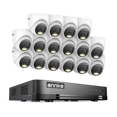 ANNKE 2MP Security Camera System, 16CH 2MP Lite DVR Recorder with AI Motion Detection, 16x 1080P (19201080) Add-on Wired Turret White Cams with Smart Dual Light, IP67, 3.6mm Lens, No Hard Drive