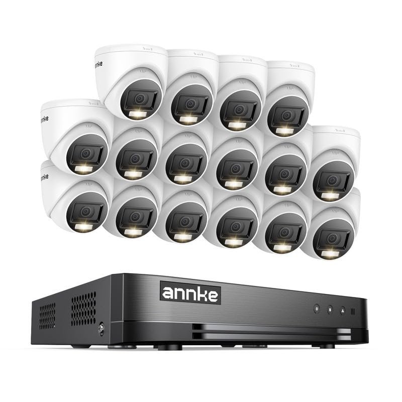 ANNKE 2MP Security Camera System, 16CH 2MP Lite DVR Recorder with AI Motion Detection, 16x 1080P (19201080) Add-on Wired Turret White Cams with Smart Dual Light, IP67, 3.6mm Lens, No Hard Drive
