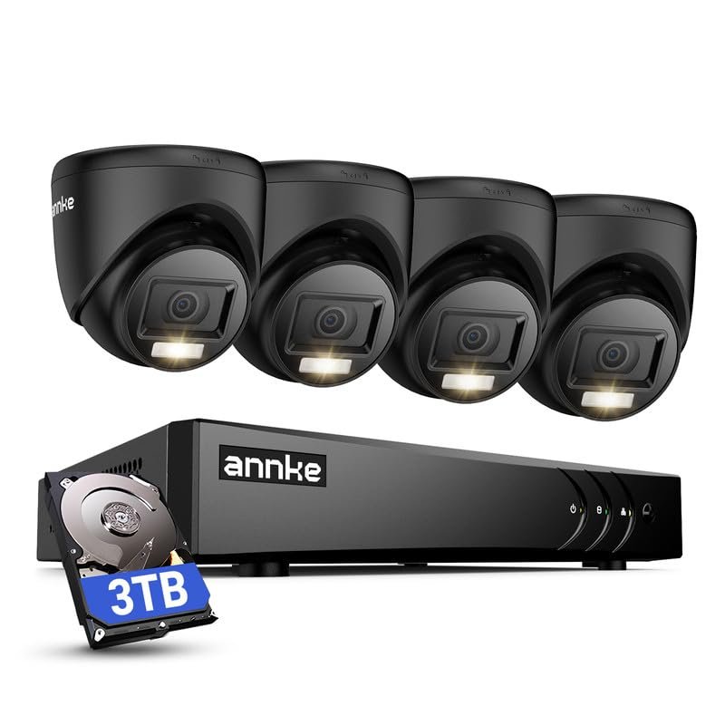 ANNKE 2MP Security Camera System, 16CH 3K Lite DVR Recorder with AI Motion Detection, 4X 1080P (19201080) Add-on Wired Turret Black Cams with Smart Dual Light, IP67, 3.6mm Lens, 3TB Hard Drive