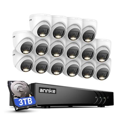ANNKE 2MP Security Camera System, 16CH 3K Lite DVR Recorder with AI Motion Detection, 16x 1080P (19201080) Add-on Wired Turret White Cams with Smart Dual Light, IP67, 3.6mm Lens, 3TB Hard Drive