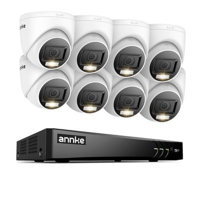 ANNKE 2MP Security Camera System, 8CH 4K DVR Recorder with AI Motion Detection, 8X 1080P (19201080) Add-on Wired Turret White Cams with Smart Dual Light, IP67, No Hard Drive