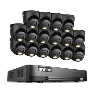 ANNKE 2MP Security Camera System, 16CH 2MP Lite DVR Recorder with AI Motion Detection, 16x 1080P (19201080) Add-on Wired Turret Black Cams with Smart Dual Light, IP67, 3.6mm Lens, No Hard Drive