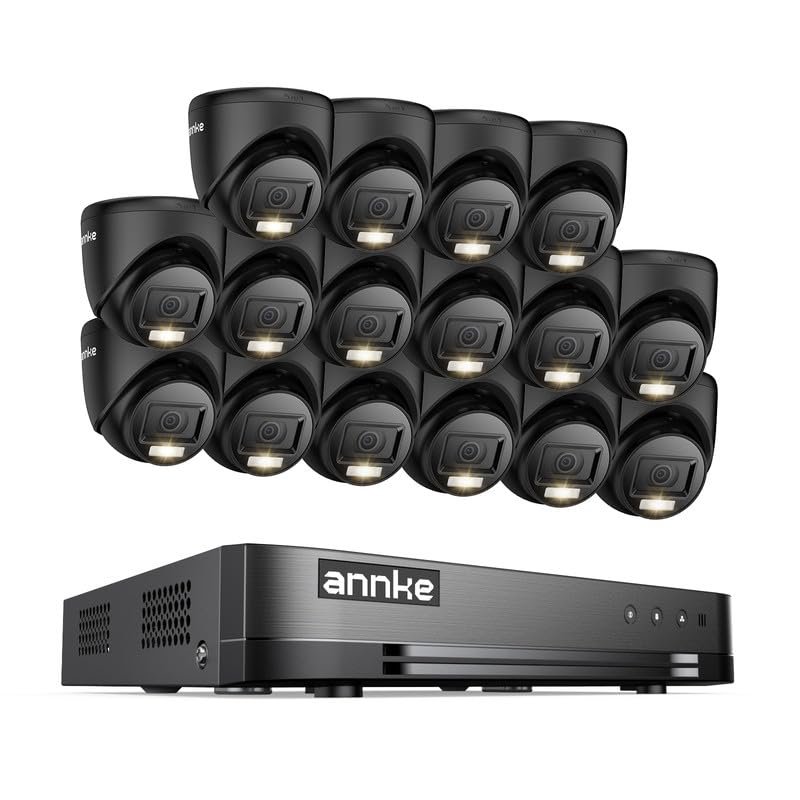 ANNKE 2MP Security Camera System, 16CH 2MP Lite DVR Recorder with AI Motion Detection, 16x 1080P (19201080) Add-on Wired Turret Black Cams with Smart Dual Light, IP67, 3.6mm Lens, No Hard Drive
