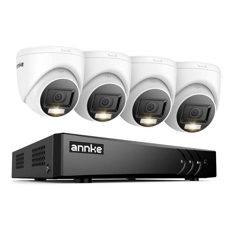 ANNKE 2MP Security Camera System, 8CH 3K Lite DVR Recorder with AI Motion Detection, 4X 1080P (19201080) Add-on Wired Turret White Cams with Smart Dual Light, IP67, 3.6mm Lens, No Hard Drive Disk