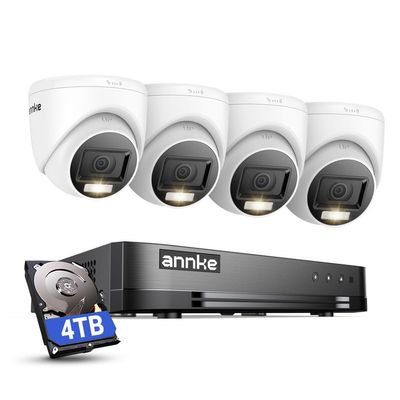 ANNKE 2MP Security Camera System, 16CH 2MP Lite DVR Recorder with AI Motion Detection, 4X 1080P (19201080) Add-on Wired Turret White Cams with Smart Dual Light, IP67, 3.6mm Lens, 4TB Hard Drive