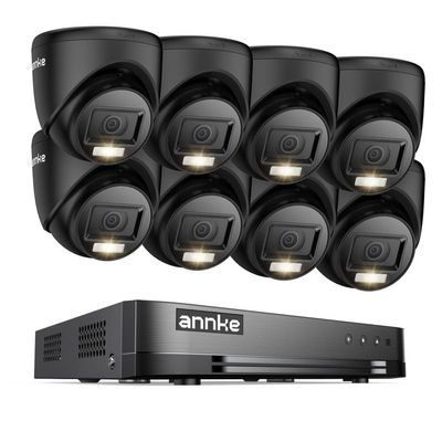 ANNKE 2MP Security Camera System, 16CH 2MP Lite DVR Recorder with AI Motion Detection, 8X 1080P (19201080) Add-on Wired Turret Black Cams with Smart Dual Light, IP67, 3.6mm Lens, No Hard Drive