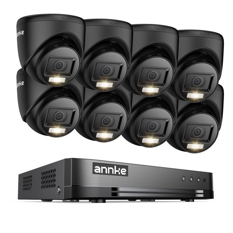 ANNKE 2MP Security Camera System, 16CH 2MP Lite DVR Recorder with AI Motion Detection, 8X 1080P (19201080) Add-on Wired Turret Black Cams with Smart Dual Light, IP67, 3.6mm Lens, No Hard Drive