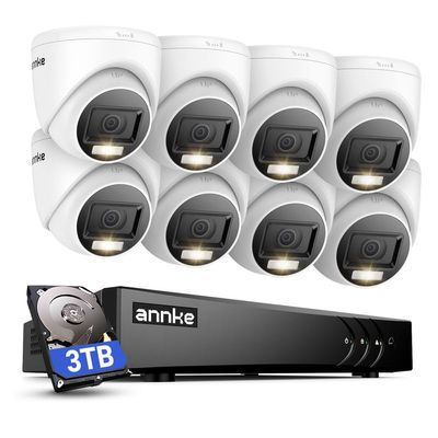 ANNKE 2MP Security Camera System, 16CH 3K Lite DVR Recorder with AI Motion Detection, 8X 1080P (19201080) Add-on Wired Turret White Cams with Smart Dual Light, IP67, 3.6mm Lens, 3TB Hard Drive