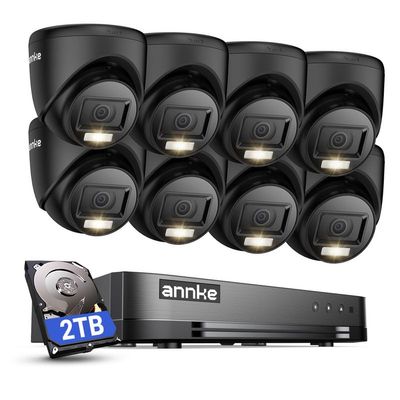 ANNKE 2MP Security Camera System, 16CH 2MP Lite DVR Recorder with AI Motion Detection, 8X 1080P (19201080) Add-on Wired Turret Black Cams with Smart Dual Light, IP67, 3.6mm Lens, 2TB Hard Drive
