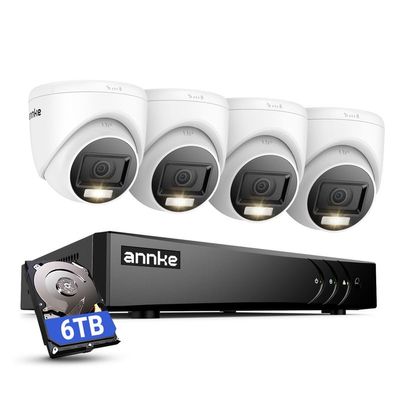 ANNKE 2MP Security Camera System, 16CH 3K Lite DVR Recorder with AI Motion Detection, 4X 1080P (19201080) Add-on Wired Turret White Cams with Smart Dual Light, IP67, 3.6mm Lens, 6TB Hard Drive