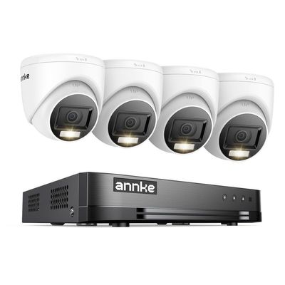 ANNKE 2MP Security Camera System, 16CH 2MP Lite DVR Recorder with AI Motion Detection, 4X 1080P (19201080) Add-on Wired Turret White Cams with Smart Dual Light, IP67, 3.6mm Lens, No Hard Drive