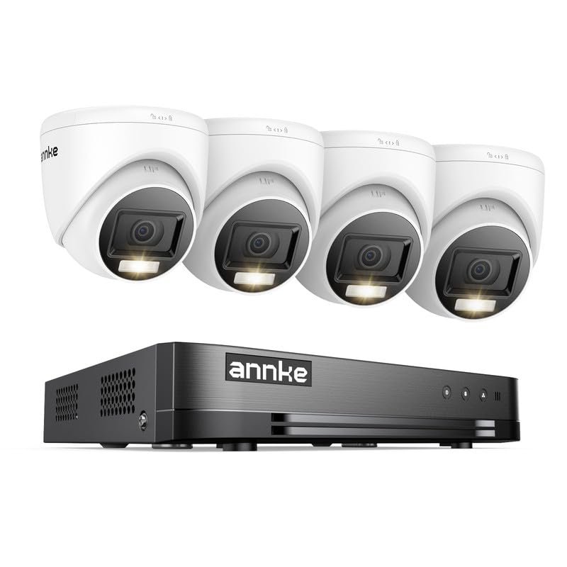 ANNKE 2MP Security Camera System, 16CH 2MP Lite DVR Recorder with AI Motion Detection, 4X 1080P (19201080) Add-on Wired Turret White Cams with Smart Dual Light, IP67, 3.6mm Lens, No Hard Drive