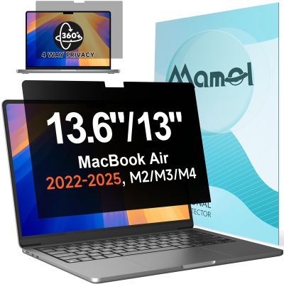 Mamol 360 Privacy Screen for MacBook Air 13.6 & 13 Inch 2022-2026 (M2, M3, M4, M5), Anti Glare Blue Light Filter, Nano No Glue 4 Way Anti Spy Black Protector for Mac Air 13In Laptop Computer
