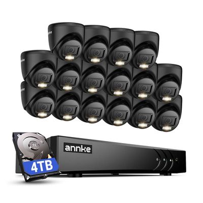 ANNKE 2MP Security Camera System, 16CH 3K Lite DVR Recorder with AI Motion Detection, 16x 1080P (19201080) Add-on Wired Turret Black Cams with Smart Dual Light, IP67, 3.6mm Lens, 4TB Hard Drive