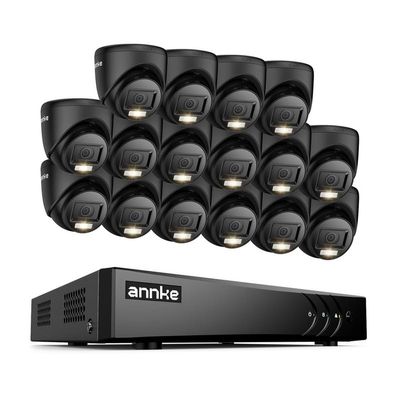 ANNKE 2MP Security Camera System, 16CH 3K Lite DVR Recorder with AI Motion Detection, 16x 1080P (19201080) Add-on Wired Turret Black Cams with Smart Dual Light, IP67, 3.6mm Lens, NO Hard Drive