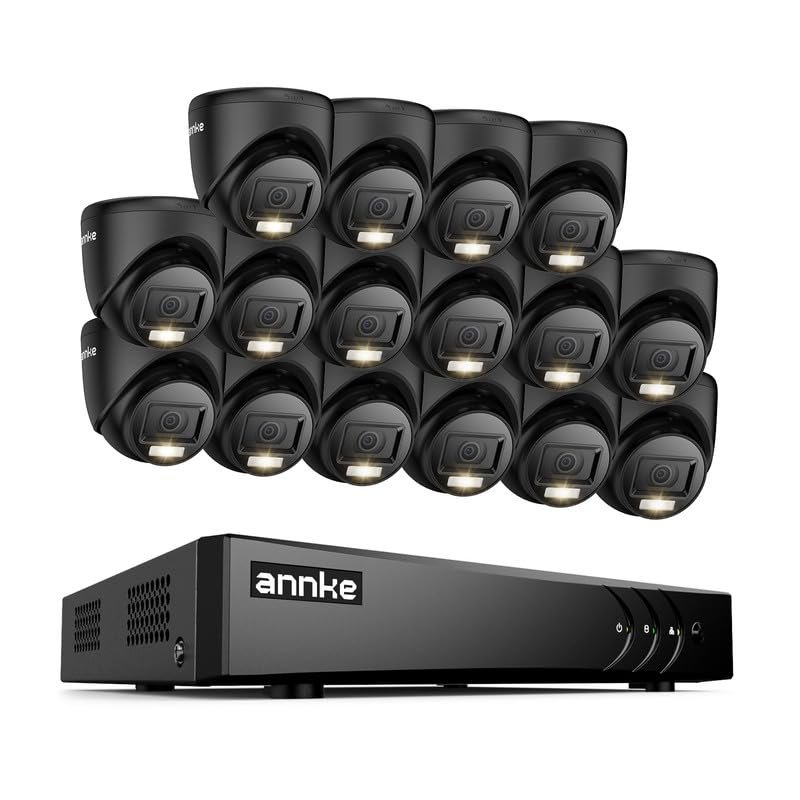 ANNKE 2MP Security Camera System, 16CH 3K Lite DVR Recorder with AI Motion Detection, 16x 1080P (19201080) Add-on Wired Turret Black Cams with Smart Dual Light, IP67, 3.6mm Lens, NO Hard Drive