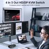 8K@60Hz/4K@144Hz KVM Switch 4 Computers 3 Monitors, ANXQQ HDMI KVM Switch Displayport Share 4 USB 3.0 Devices, Support Mirror/Extended Mode, with 4 USB Cables, Wired Remote and Power Adapter view 2