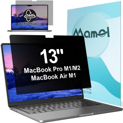 360 Privacy Screen for Macbook Pro 13 Inch (2016-2022, M1, M2) & Air 13 inch (2018-2021, M1), Anti Glare Blue Light Filter, Nano No Glue Anti Spy Black Protector for Mac Pro 13In Laptop Computer