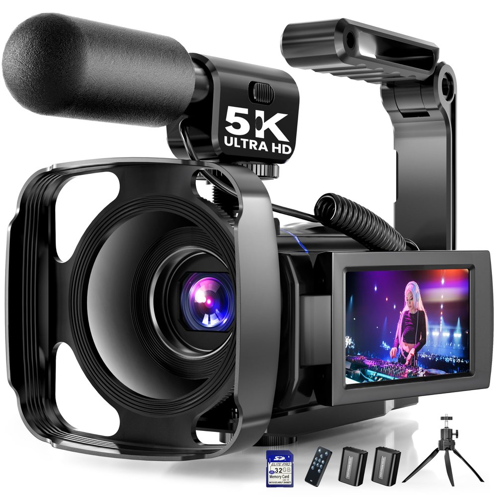 5K Video Camera Camcorder, UHD 64MP Vlogging Camera for YouTube with 3" 270 Rotatable Touch Screen, Digital Camera with IR Night Vision, 16X Zoom/WiFi/Webcam/HD/32GB Card/2 Batteries/Microphone