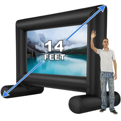 QILEBA 14 FT Inflatable Projector Movie Screen for Outside/Indoor, Blow up Projector Screen with Air Blower, Supports Front/Rear Projection for Backyard Home Theater Movie Night Outdoor Party