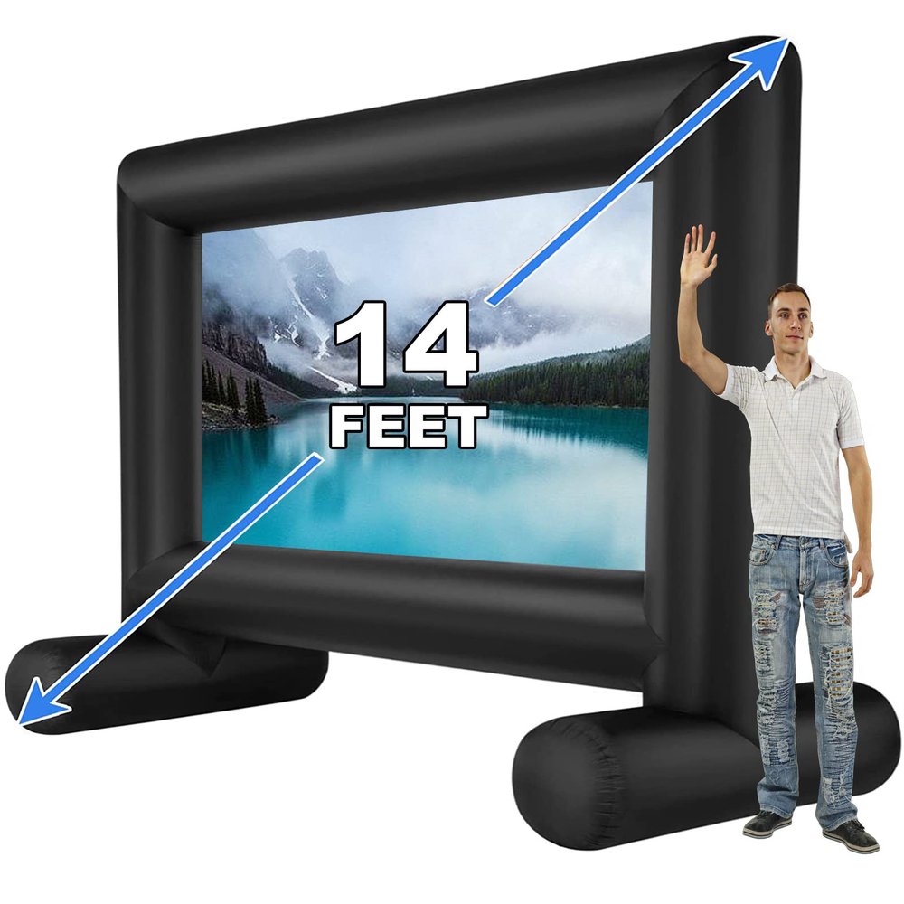 QILEBA 14 FT Inflatable Projector Movie Screen for Outside/Indoor, Blow up Projector Screen with Air Blower, Supports Front/Rear Projection for Backyard Home Theater Movie Night Outdoor Party