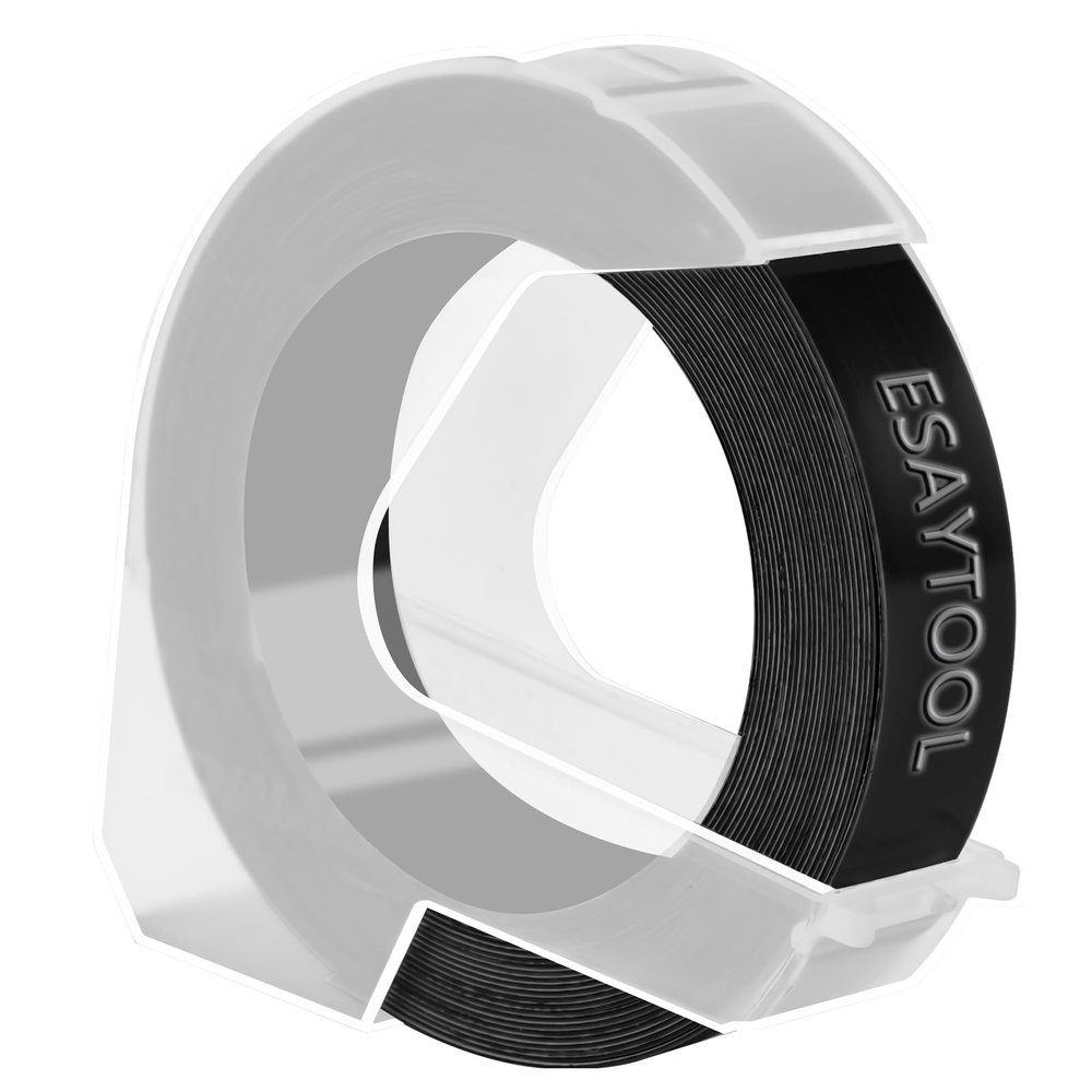 Esaytool 50 X Compatible with Dymo 3D Embossing Label Tape 521209 A521209 A0898132 White on Black 12mm 1/2 inch x 9.8 Feet Replacement for Organizer Xpress Pro, MoTEX E101 E404, Office Mate II