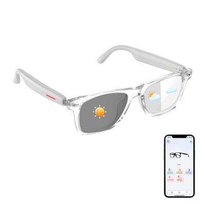 HAIXINDA AI Smart Glasses, AI Glasses Powered by ChatGPT, Color-Change Lenses, Support 169 Languages, Real-Time Translation via APP, Bluetooth Glasses for Meeting/Travel/Trade (Clear)