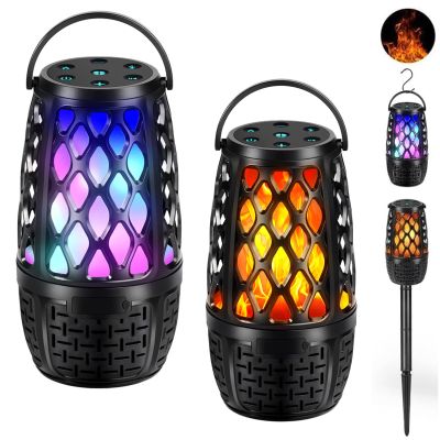 Outdoor Speakers, Colorful LED Flame Speaker, Outdoor Bluetooth Speakers Waterproof Wireless, Bluetooth 5.3, Stereo Sound, Portable Wireless Speaker with Stake, Hook for Patio/Yard/Porch(2 Pack)