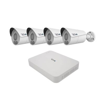 Revo Ultra Blue Series 4CH 4K POE H.265 NVR, 1TB & 4X 4K (8MP) Indoor/Outdoor IR Cameras with Built-in Mic Remote Access Via Pc, Mac & Phone (No Monthly Fee)