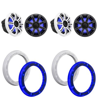 KICKER (2 Pair 51MSC84 8" LED Premium Marine Speakers & 51KLSR88-8.8-Inch to 8-Inch LED Adapter Rings Bundle