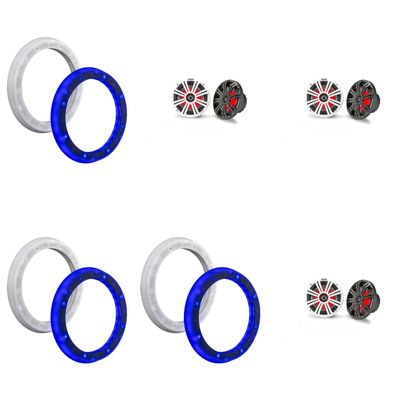 Kicker (3 Pair) 45KM84L 8" LED Marine Speakers & 51KLSR88-8.8-Inch to 8-Inch LED Adapter Ring Bundle