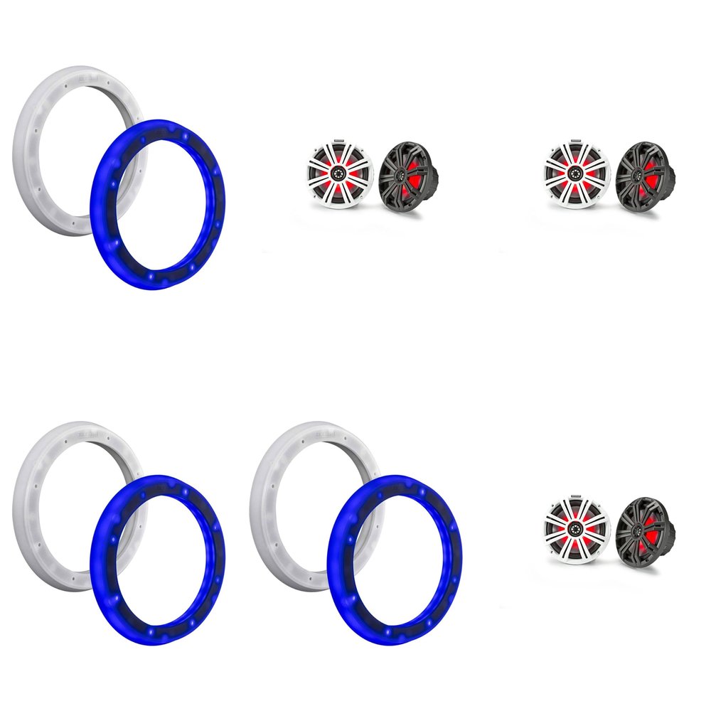Kicker (3 Pair) 45KM84L 8" LED Marine Speakers & 51KLSR88-8.8-Inch to 8-Inch LED Adapter Ring Bundle