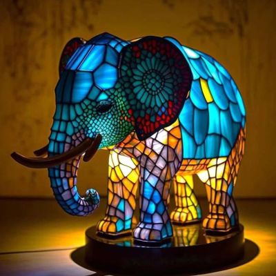 3D Animal LED Night Light - Colorful Resin & Glass Desktop Lamp, Retro-Style Cute Decor for Nursery/Office