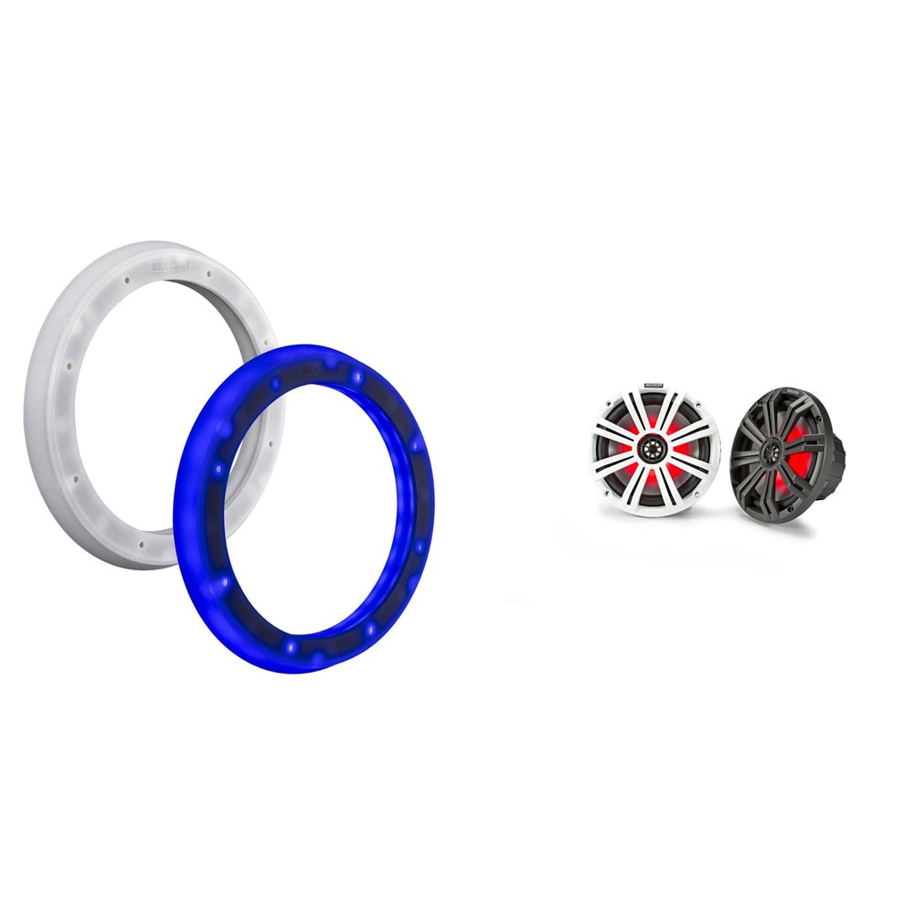 Kicker 45KM84L 8" LED Marine Speakers & 51KLSR88-8.8-Inch to 8-Inch LED Adapter Ring Bundle